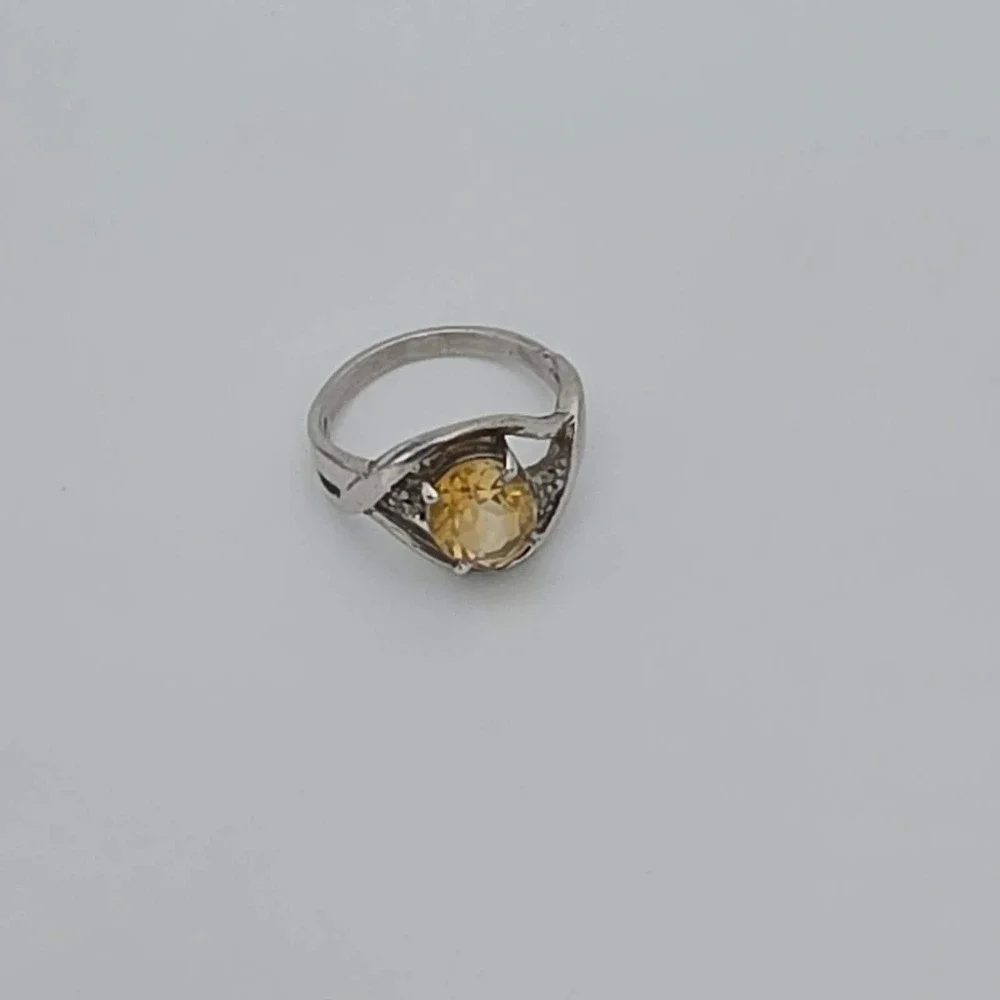 Vintage Citrine Ring Diamond Accents 925 Sterling Silver Size 5‎ FREE $HIPPING!!
